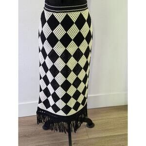 & OTHERS STORIES HARLEQUIN KNIT MIDI SKIRT BOHO FRINGED SKIRT XS